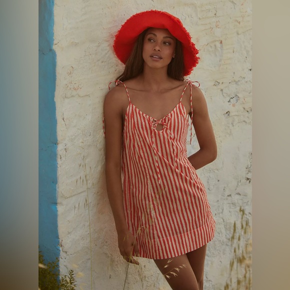 knee length dresses for ladies The Cosima Mini Nap Dress in Green Stripe main image 1